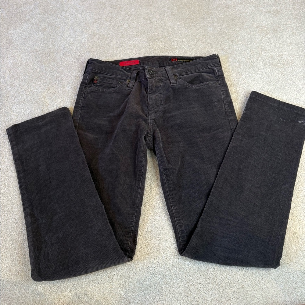 AG Adriano Goldschmied Black Charcoal Velvet Corduroy Straight Leg Pants Size 25 - Picture 7 of 16